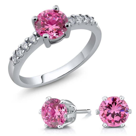 Gem Stone King 4.50 Ct 6mm Round Center Zirconia Ring Available in 6 Colors