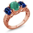 thumbnail image 1 of Gem Stone King 4.50 Ct Green Malachite Blue Created Sapphire 18K Rose Gold Plated Silver Ring (Size 7), 1 of 3