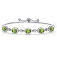 thumbnail image 1 of Gem Stone King 925 Sterling Silver Green Peridot and Lab Grown Diamond Bracelet for Women | 4.90 Cttw | Gemstone August Birthstone | Oval 7X5MM | Fully Adjustable 9 inch, 1 of 6