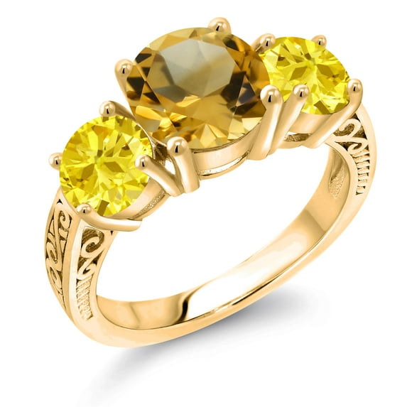 Gem Stone King 4.50 Ct Round Yellow Citrine 18K Yellow Gold Plated Silver Ring (Size 8)
