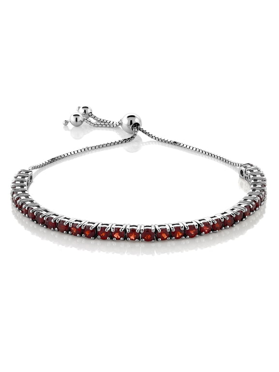 4.50 Cttw Red Garnet Tennis Bracelet for Women in 925 Sterling Silver | January Gemstone Birthstone | Round 3MM | Bollo Bracelet | Fully Adjustable up to 9 inch | Easy-On Easy-Off