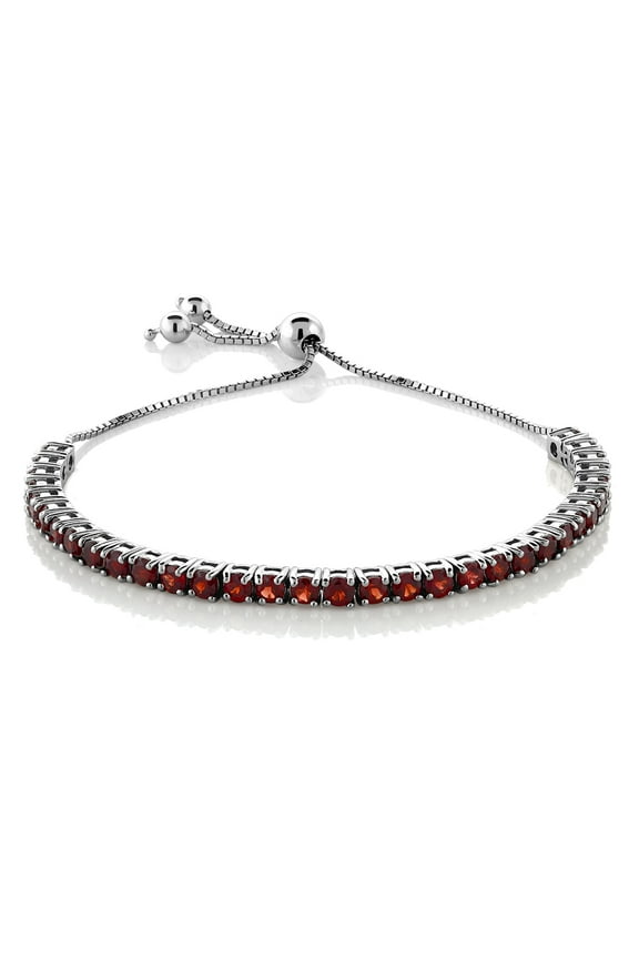 4.50 Cttw Red Garnet Tennis Bracelet for Women in 925 Sterling Silver | January Gemstone Birthstone | Round 3MM | Bollo Bracelet | Fully Adjustable up to 9 inch | Easy-On Easy-Off