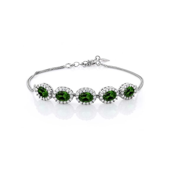 Gem Stone King 4.54 Ct Oval Green Chrome Diopside 925 Sterling Silver Bracelet for Women