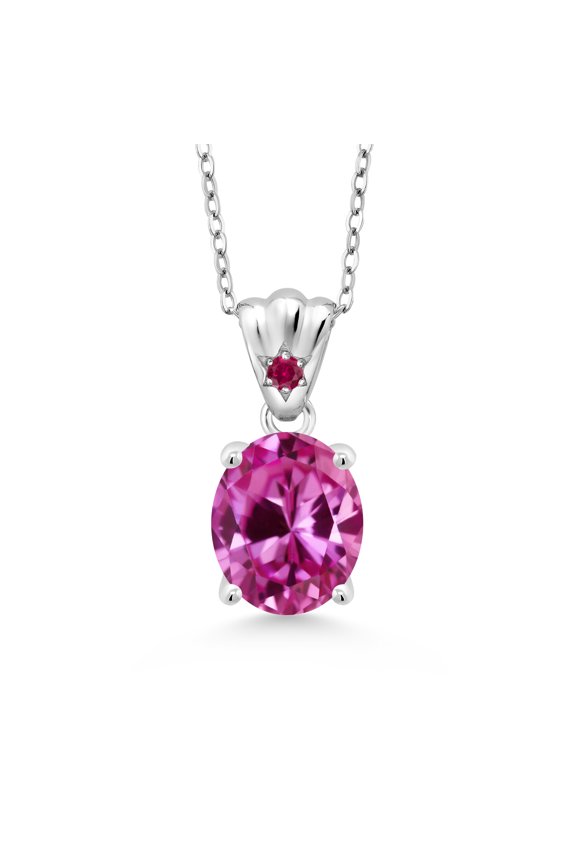 4.55 Ct Oval Pink Created Sapphire Red Created Ruby 925 Sterling Silver Pendant