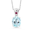thumbnail image 1 of Gem Stone King 4.55 Ct Oval Sky Blue Topaz Red Created Ruby 925 Sterling Silver Pendant, 1 of 4
