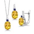 thumbnail image 1 of Gem Stone King 4.55 Ct Yellow Citrine Blue Created Sapphire 925 Silver Pendant and Earrings Jewelry Set, 1 of 4