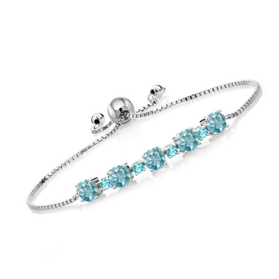 Gem Stone King 4.57 Ct Round Blue Zircon Swiss Blue Topaz 925 Silver Tennis Bracelet for Women