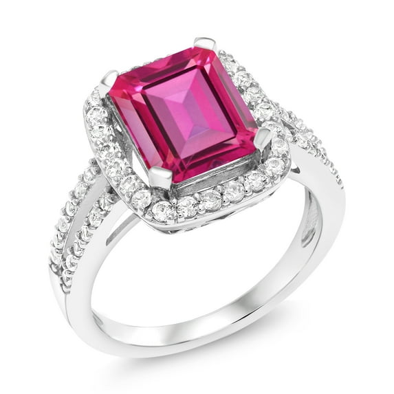 Gem Stone King 4.62 Ct Octagon Pure Pink Mystic Topaz 925 Sterling Silver Ring (Size 9)