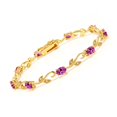 thumbnail image 1 of Gem Stone King 18K Yellow Gold Plated Silver Pink Created Sapphire and Diamond Greek Vine Tennis Bracelet for Women | 4.63 Cttw | 7 inch, 1 of 6