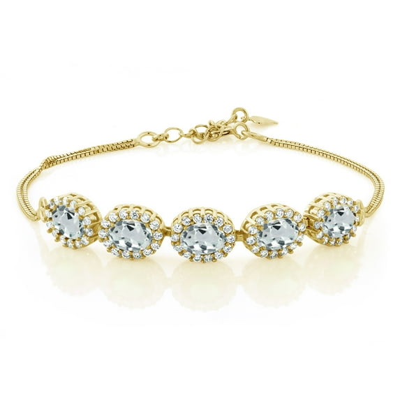 Gem Stone King 4.64 Ct Oval Sky Blue Aquamarine 18K Yellow Gold Plated Silver Bracelet for Women