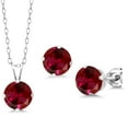 thumbnail image 1 of Gem Stone King 4.65 Ct Round 7mm Red Created Ruby 925 Sterling Silver Stud Pendant and Earrings Jewelry Set, 1 of 3