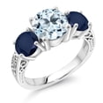 thumbnail image 1 of Gem Stone King 4.70 Ct Round Sky Blue Topaz Blue Sapphire 925 Sterling Silver 3-Stone Ring (Size 9), 1 of 5