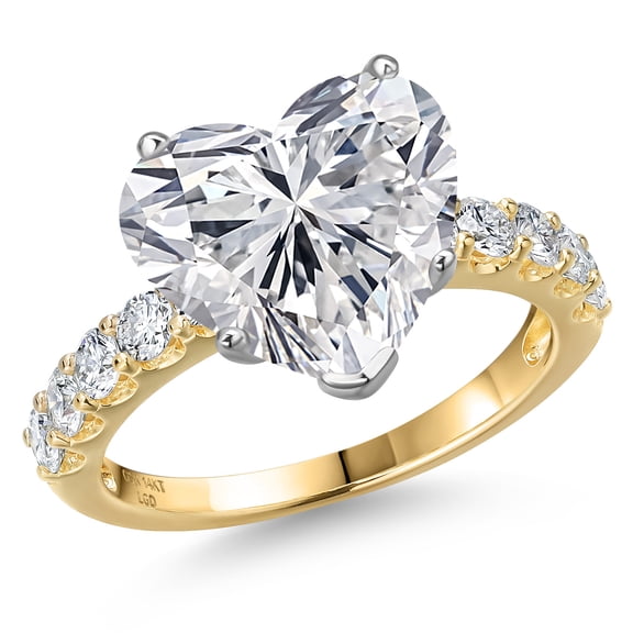 Gem Stone King 5.70 Cttw IGI Certified Lab Grown Diamond in 14K Two-Tone Gold Engagement Ring for Women | Heart Center Diamond 5.00 Ct | E-F Color | VS1 Clarity | Size 5