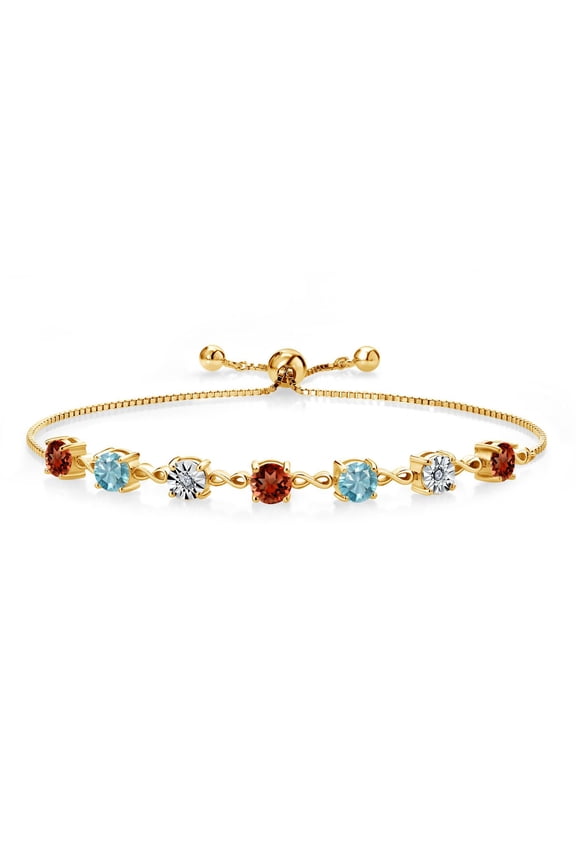 4.71 Ct Round Red Garnet Blue Zircon 18K Yellow Gold Plated Silver Lab Grown Diamond Tennis Bracelet for Women (Fully Adjustable up to 9 inch)