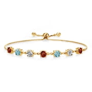 Gem Stone King 4.71 Ct Round Red Garnet Blue Zircon 18K Yellow Gold Plated Silver Lab Grown Diamond Tennis Bracelet for Women Fully Adjustable up to 9 inch
