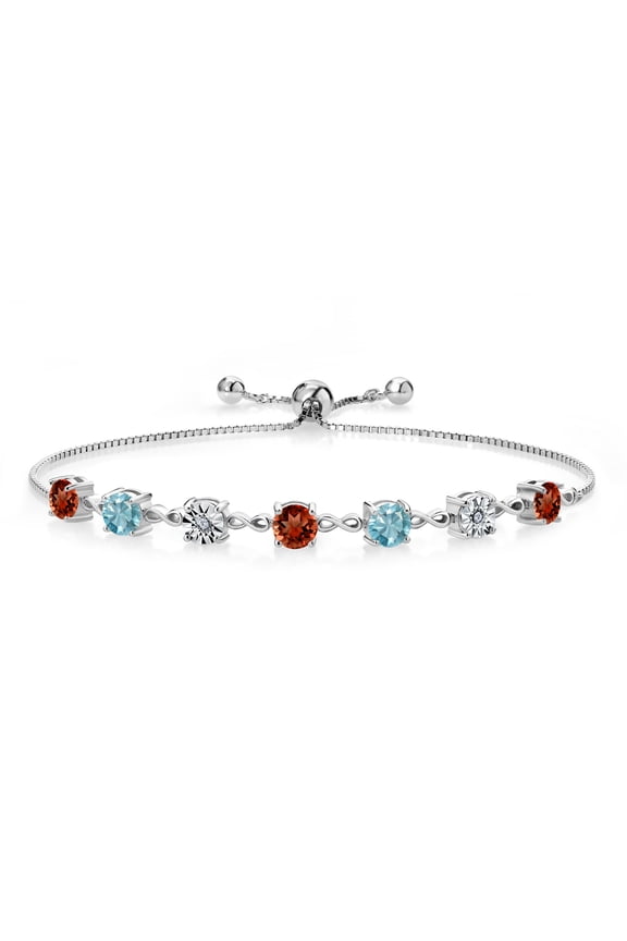 4.71 Ct Round Red Garnet Blue Zircon 925 Sterling Silver Lab Grown Diamond Tennis Bracelet for Women (Fully Adjustable up to 9 inch)