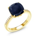 thumbnail image 1 of Gem Stone King 4.72 Ct Cushion Blue Sapphire 18K Yellow Gold Plated Silver Ring, 1 of 5