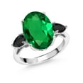 thumbnail image 1 of Gem Stone King 4.76 Ct Oval Green Nano Emerald Black Onyx 925 Sterling Silver Ring, 1 of 6