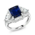 thumbnail image 1 of Gem Stone King 4.79 Cttw Blue Created Sapphire Ring for Women | 925 Sterling Silver | Emerald Cut 10X8MM | Gemstone September Birthstone | Wedding Engagement Anniversary Promise Ring | Size 6, 1 of 5