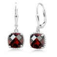 thumbnail image 1 of Gem Stone King 925 Sterling Silver Red Garnet Dangling Earrings for Women (4.80 Cttw, Gemstone Birthstone, Cushion 8MM), 1 of 5