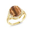 thumbnail image 1 of Gem Stone King 4.82 Ct Oval Brown Tiger Eye 18K Yellow Gold Plated Silver Ring, 1 of 5