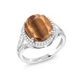 thumbnail image 1 of Gem Stone King 4.82 Ct Oval Brown Tiger Eye 925 Sterling Silver Ring, 1 of 5