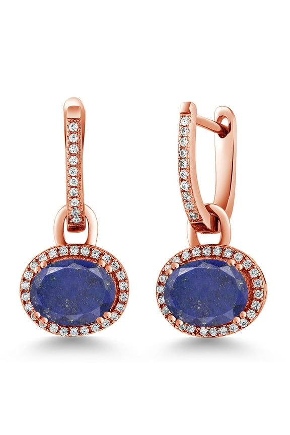 4.84 Ct Oval Blue Lapis 18K Rose Gold Plated Silver Earrings