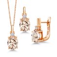 thumbnail image 1 of Gem Stone King 4.85 Ct Oval Peach Morganite 18K Rose Gold Plated Silver Pendant and Earrings Jewelry Set, 1 of 4