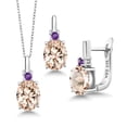 thumbnail image 1 of Gem Stone King 4.86 Ct Peach Morganite Purple Amethyst 925 Sterling Silver Pendant and Earrings Jewelry Set, 1 of 4