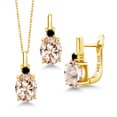 thumbnail image 1 of Gem Stone King 4.87 Ct Peach Morganite Black Diamond 18K Yellow Gold Plated Silver Pendant and Earrings Jewelry Set, 1 of 4