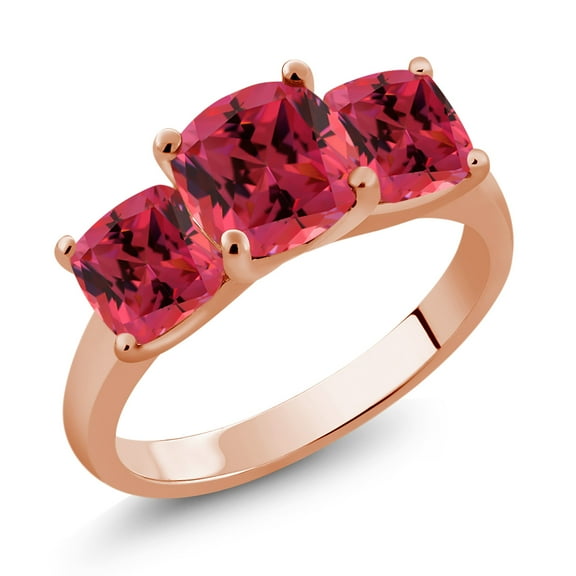 Gem Stone King Fancy Pink 18K Rose Gold Plated Silver Ring Set with Zirconia (Size 6)