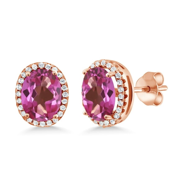 Gem Stone King 4.88 Ct Oval Pink Mystic Topaz 18K Rose Gold Plated Silver Earrings