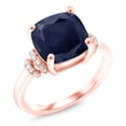 thumbnail image 1 of Gem Stone King 18K Rose Gold Plated Silver Blue Sapphire Engagement Ring for Women | 4.89 Cttw | Cushion 10MM | Gemstone September Birthstone | Size 6, 1 of 5