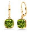 thumbnail image 1 of Gem Stone King 4.90 Ct Cushion Green Peridot 18K Yellow Gold Plated Silver Earrings, 1 of 4