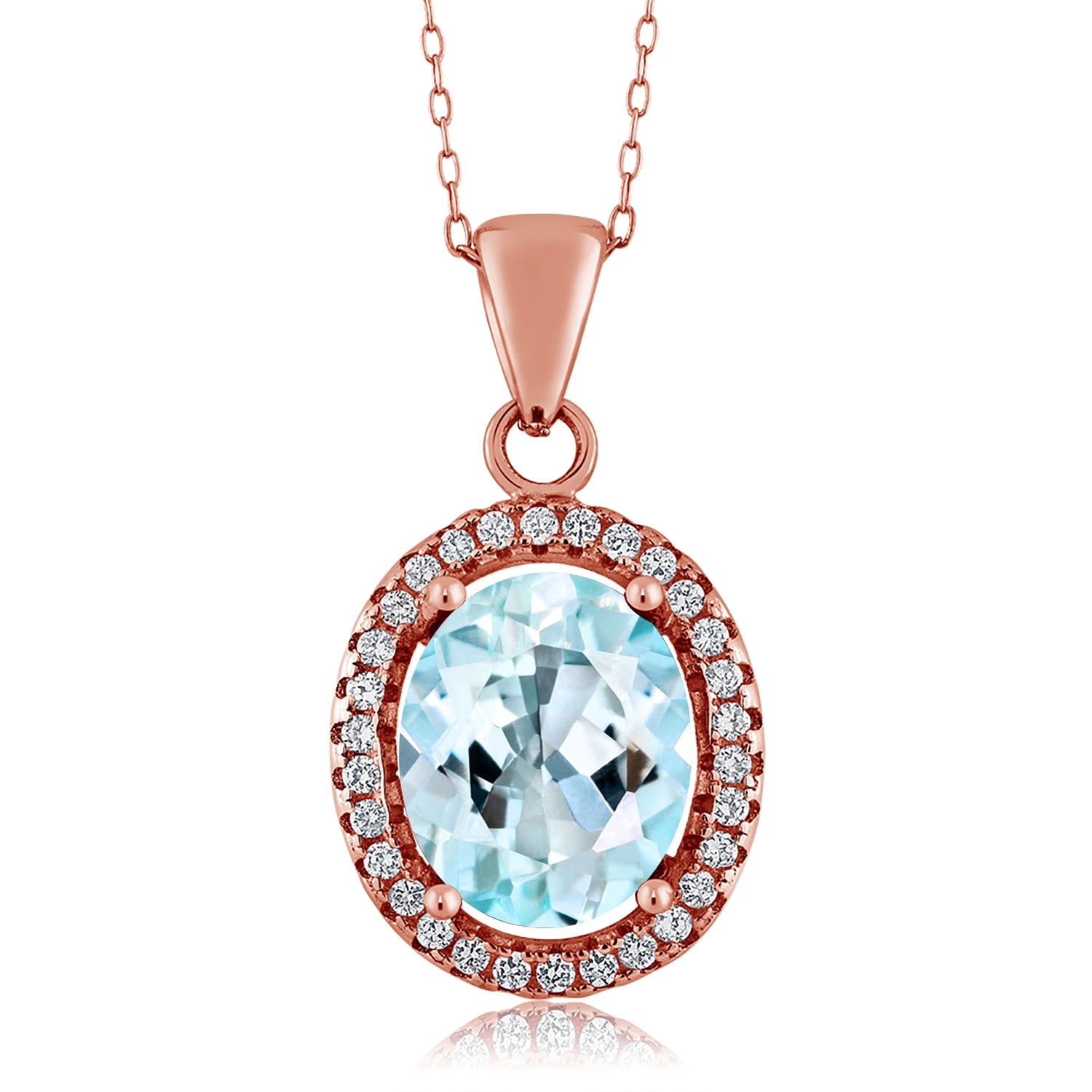 Gem Stone King 4.90 Ct Oval Sky Blue Topaz 18K Rose Gold Plated Silver ...