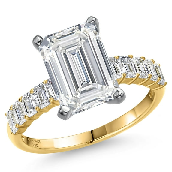 Gem Stone King 4.90 Cttw IGI Certified Lab Grown Diamond in 14K Two-Tone Gold Engagement Ring for Women | Emerald Cut Center Diamond 4 Ct | E-F Color | VS1 Clarity | Size 8