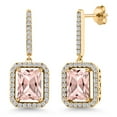 thumbnail image 1 of Gem Stone King 4.96 Ct Octagon Peach Simulated Morganite 18K Yellow Gold Plated Silver Earrings, 1 of 6