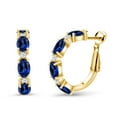 thumbnail image 1 of Gem Stone King 4.98 Ct Oval Blue Created Sapphire 18K Yellow Gold Plated Silver Hoop Earrings, 1 of 4