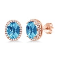 thumbnail image 1 of Gem Stone King 4.98 Ct Oval Checkerboard Swiss Blue Topaz 18K Rose Gold Plated Silver Earrings, 1 of 5