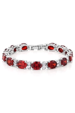 40.00 Ct Oval and Round Red Color Cubic Zirconias CZ Tennis Bracelet for Women 7 inch
