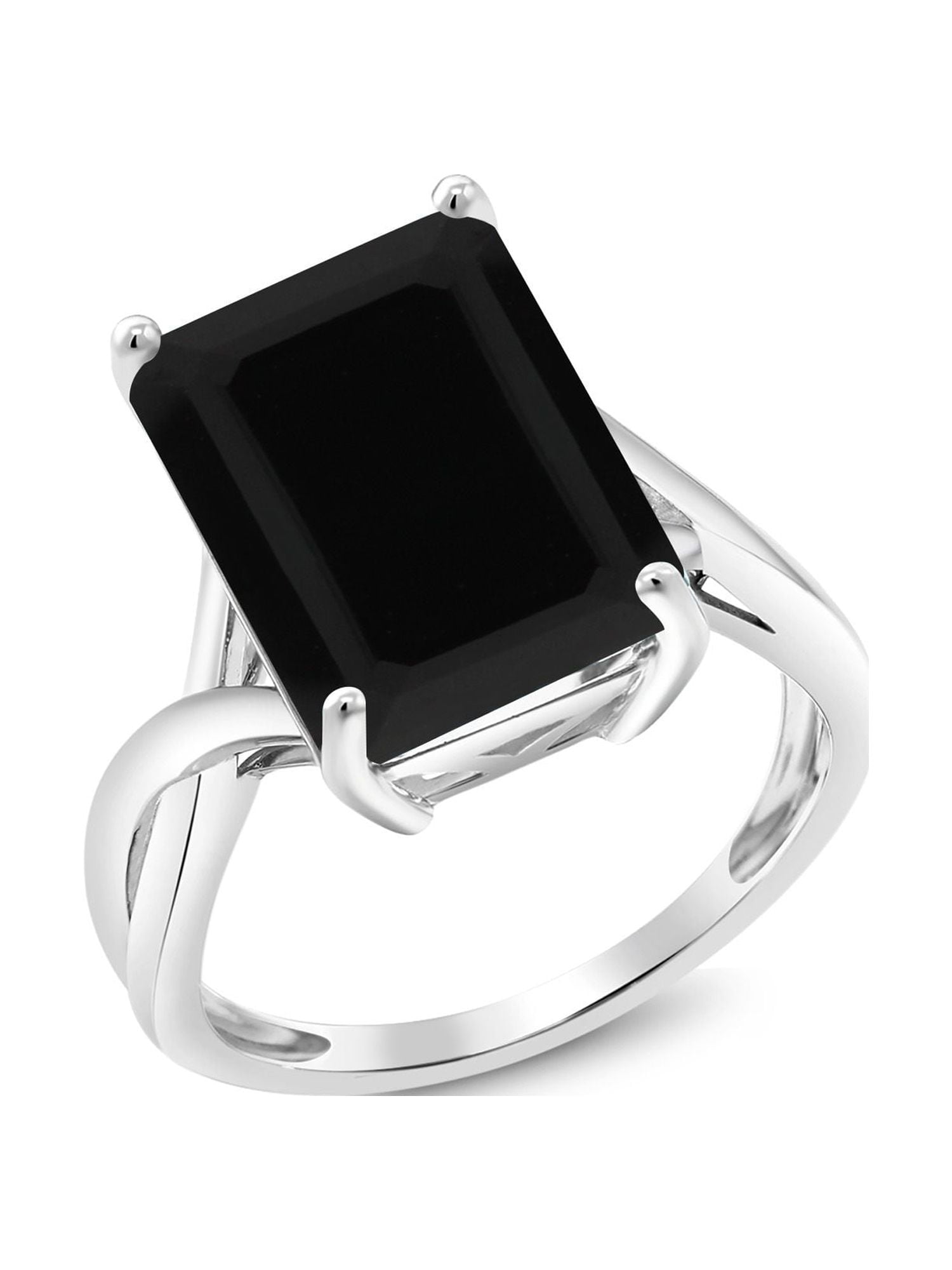 Gem Stone King 5.00 Ct Emerald Cut Black Onyx 10K White Gold Ring