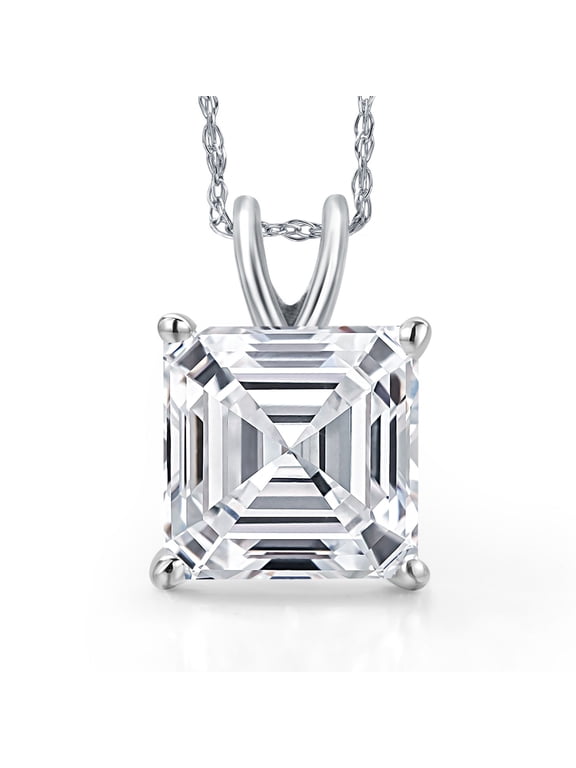 5.00 Ct IGI Certified Lab Grown Diamond Pendant Necklace in 14K White Gold | Square Emerald Cut | E-F Color | VS1-VS2 Clarity | Gold Necklace for Women | With 18 inch Gold Chain