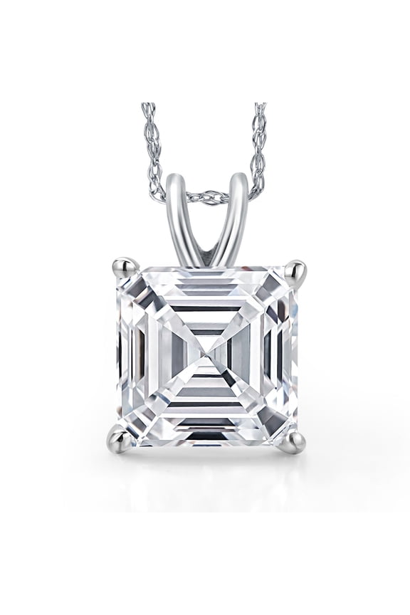 5.00 Ct IGI Certified Lab Grown Diamond Pendant Necklace in 14K White Gold | Square Emerald Cut | E-F Color | VS1-VS2 Clarity | Gold Necklace for Women | With 18 inch Gold Chain