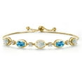 thumbnail image 1 of 18K Yellow Gold Plated Silver Simulated White Opal, Swiss Blue Topaz, Lab Grown Diamond Bracelet for Women | 5.40 Cttw | Gemstone October Birthstone | Oval Cabochon 7X5MM | Fully Adjustable 9 inch, 1 of 6