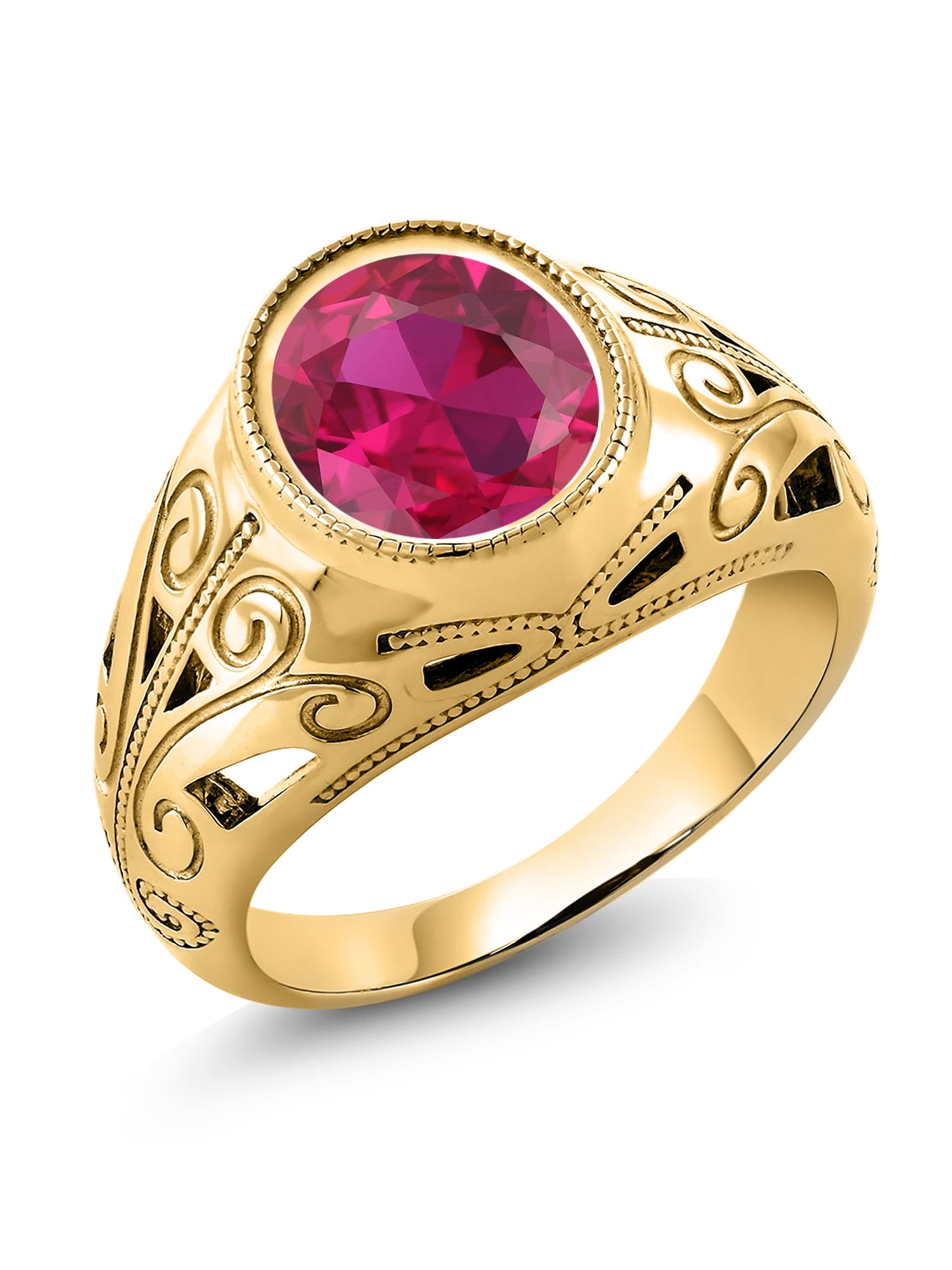 Yellow Gold Lab-Created Ruby & Diamond Men's Ring - 10k Emerald Cut 6.37ctw  - Wilson Brothers Jewelry
