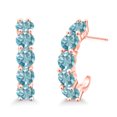 thumbnail image 1 of Gem Stone King 18K Rose Gold Plated Silver Blue Zircon and Hoop Earrings for Women | 5.00 Cttw | Gemstone Birthstone | Round 4MM, 1 of 4