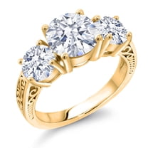 Gem Stone King 5.00 Ct Round White Zirconia 18K Yellow Gold Plated Silver Ring (Size 7)