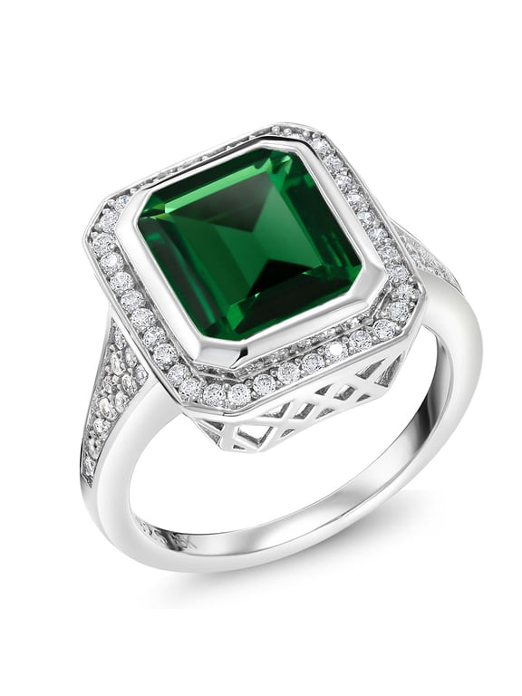 5.00 Cttw Green Nano Emerald Ring | 925 Sterling Silver | Emerald Cut 11X9MM | Wedding Engagement Anniversary Promise Ring for Women | Size 8