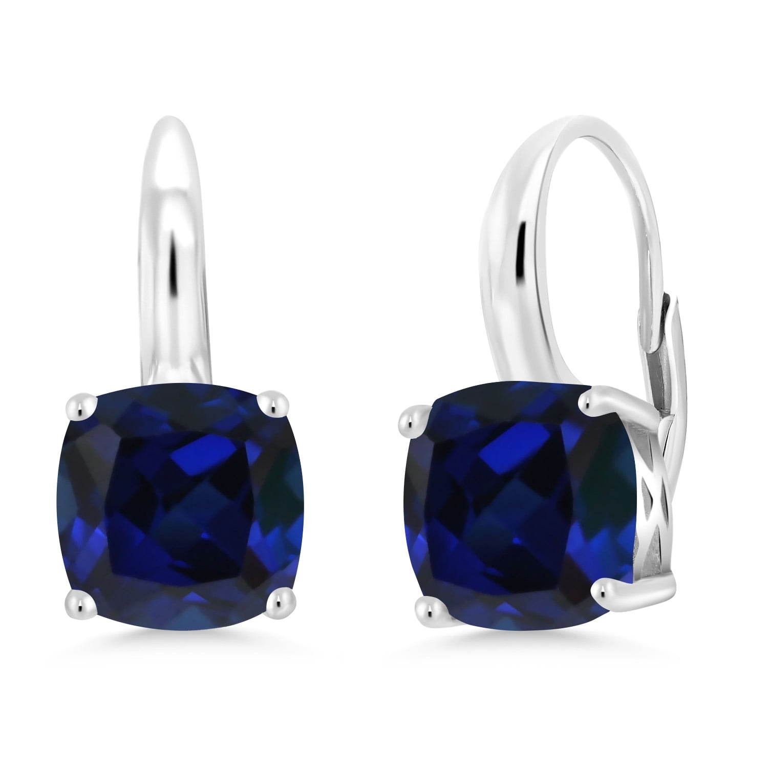Gem Stone King 5.00 Cttw Blue Created Sapphire Earrings for Women in 925 Sterling Silver | Gemstone Birthstone | Cushion 8MM