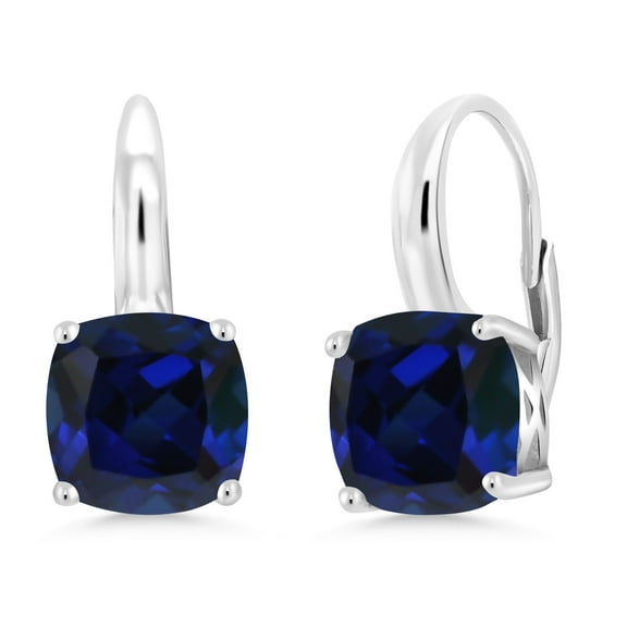 Gem Stone King 5.00 Cttw Blue Created Sapphire Earrings for Women in 925 Sterling Silver | Gemstone Birthstone | Cushion 8MM